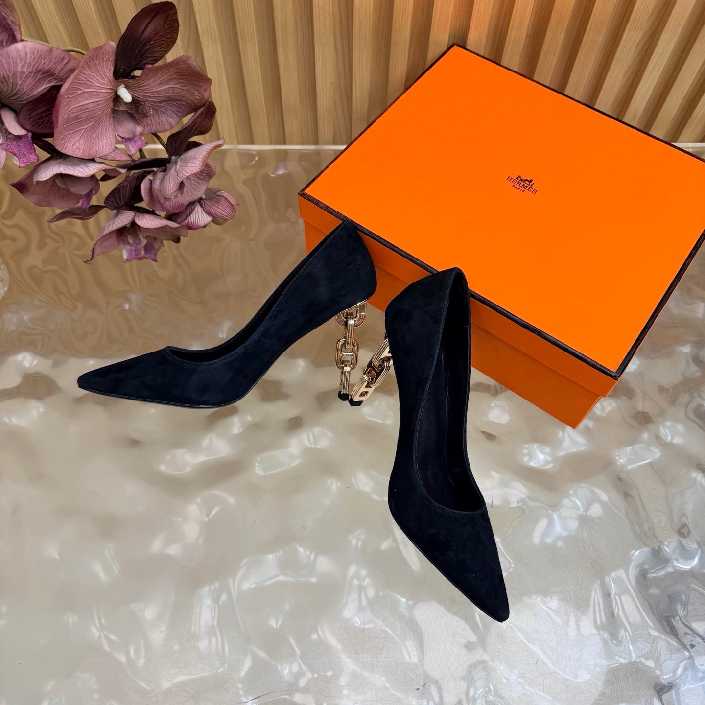 HM 26S HIGH-HEEL 80 MM IN BLACK SUEDE