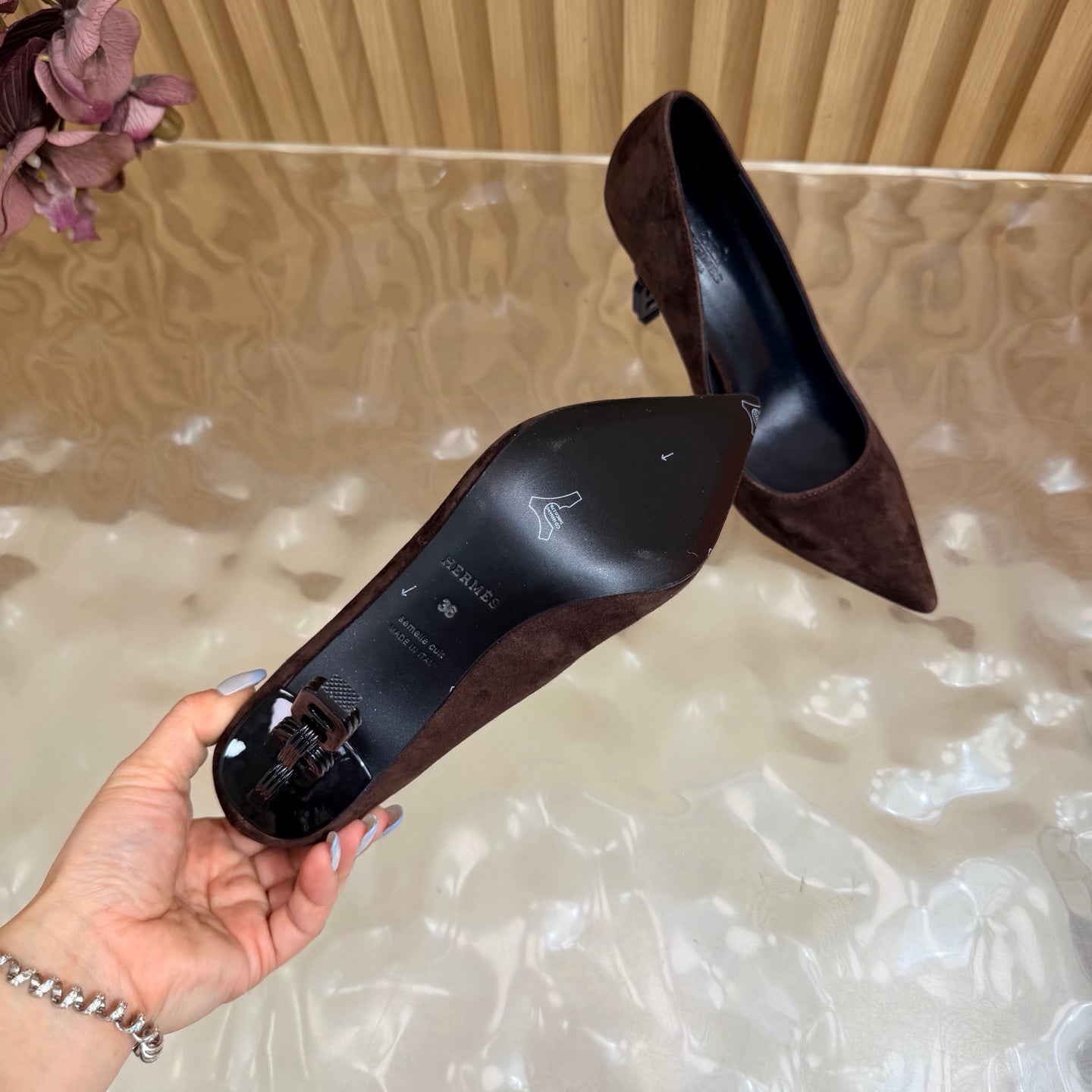 HM 26S HIGH-HEEL 80 MM IN DARK BROWN SUEDE