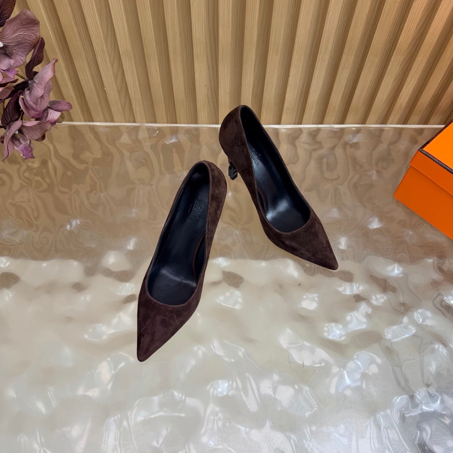 HM 26S HIGH-HEEL 80 MM IN DARK BROWN SUEDE
