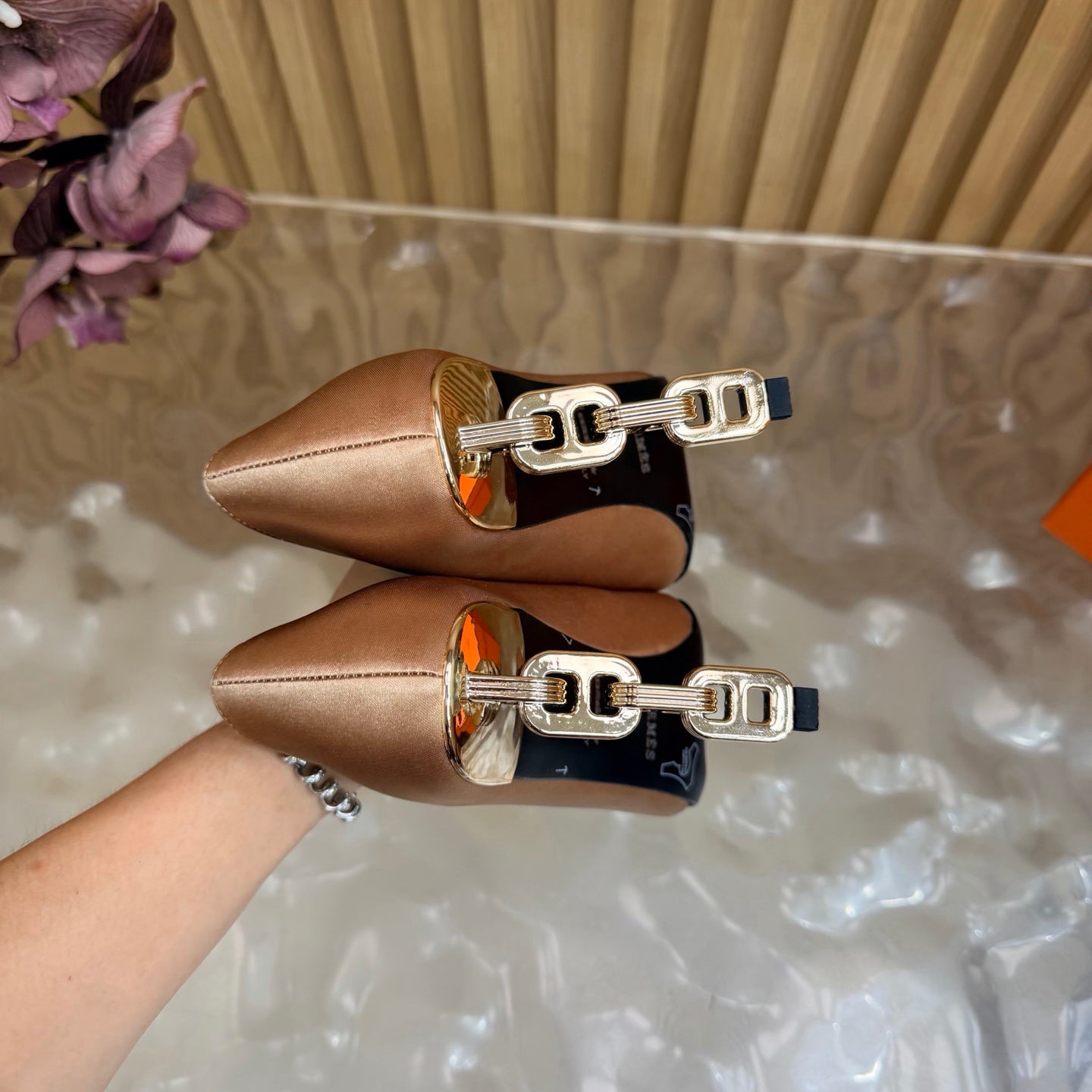 HM 26S HIGH-HEEL 80 MM IN CHAMPAGNE GOLD SATIN