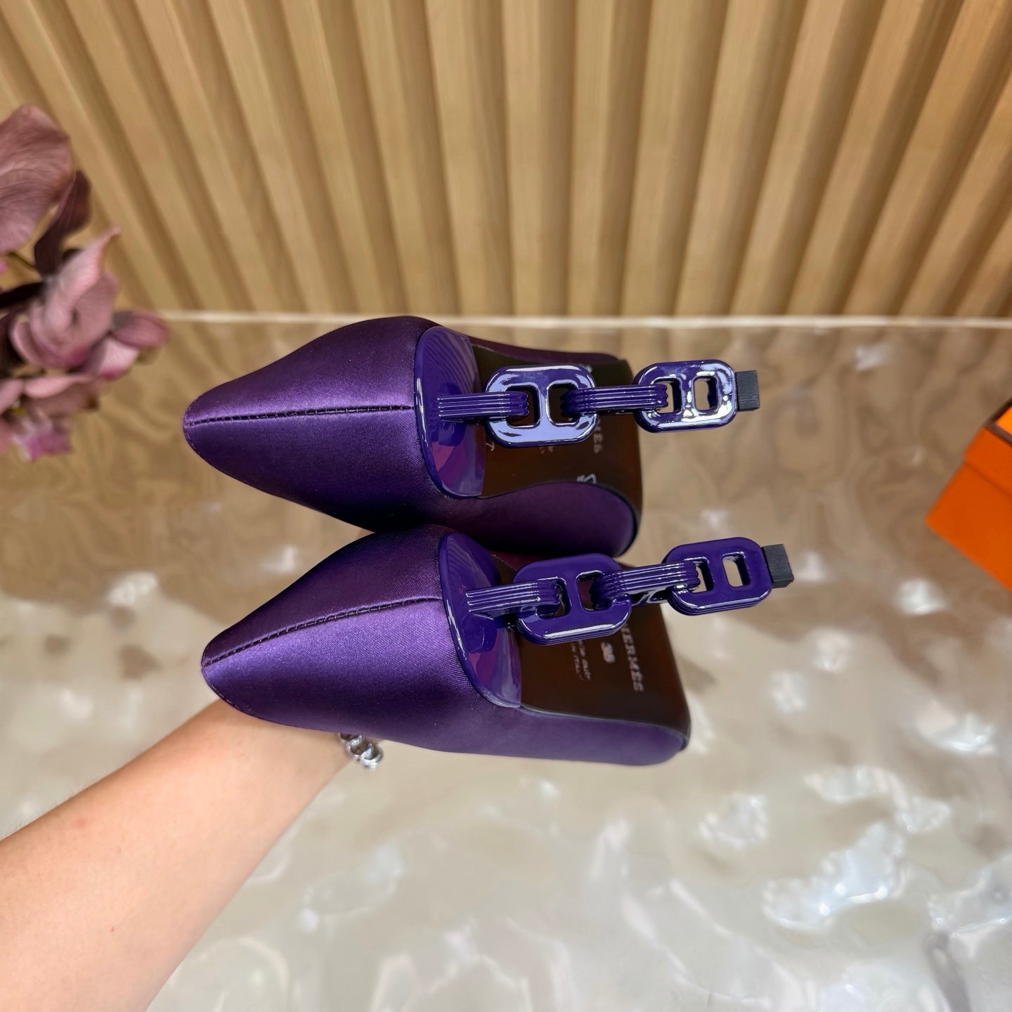 HM 26S HIGH-HEEL 80 MM IN PURPLE SATIN