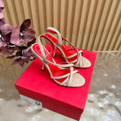 VALENTINO 26S STRAPPER HEEL SANDALS 100 MM IN BEIGE SUEDE