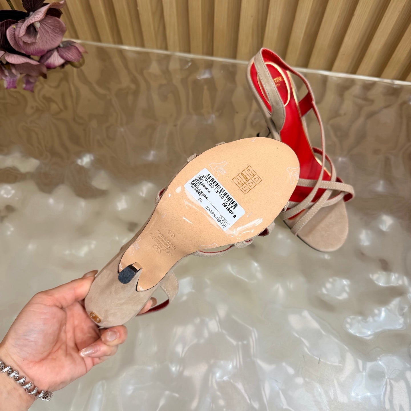 VALENTINO 26S STRAPPER HEEL SANDALS 100 MM IN BEIGE SUEDE