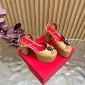 VALENTINO 26S PLATFORM SANDALS 110 MM IN DARK BEIGE GATHERED CALFSKIN