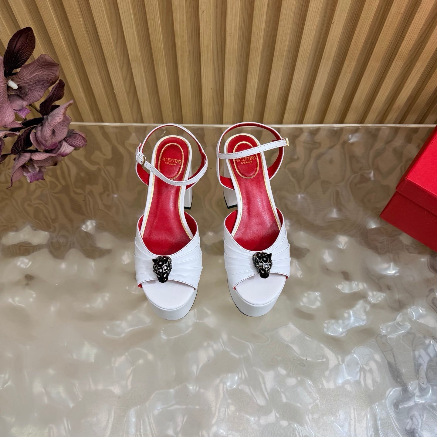 VALENTINO 26S PLATFORM SANDALS 110 MM IN WHITE GATHERED CALFSKIN