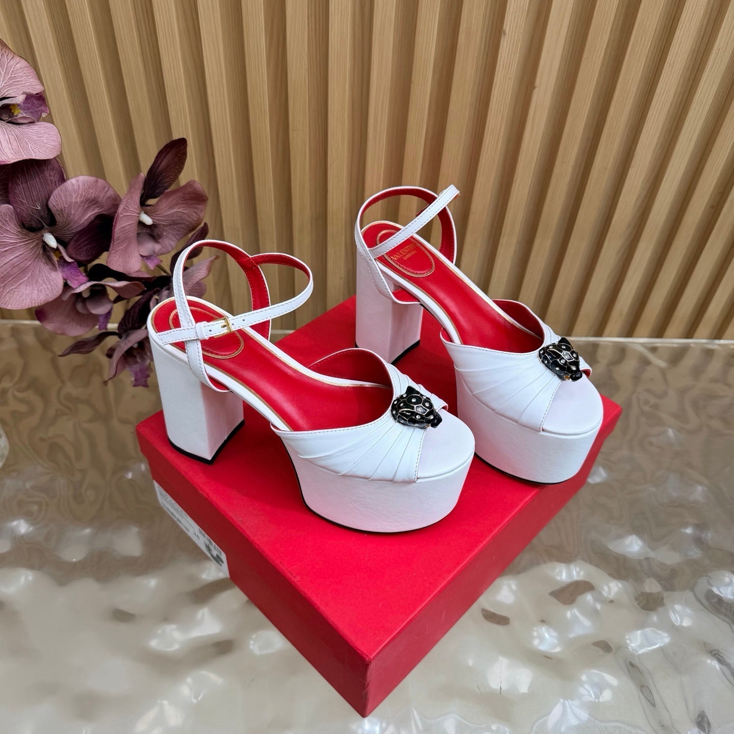 VALENTINO 26S PLATFORM SANDALS 110 MM IN WHITE GATHERED CALFSKIN