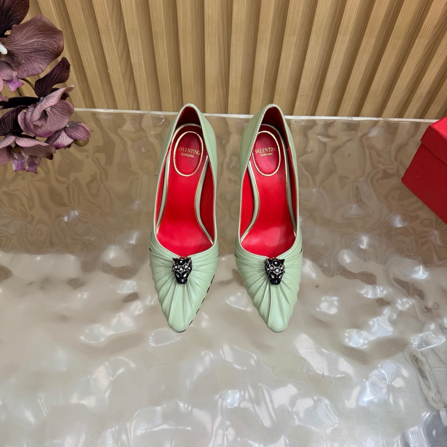 VALENTINO 26S HIGH-HEEL 100 MM IN MINT GREEN GATHERED CALFSKIN