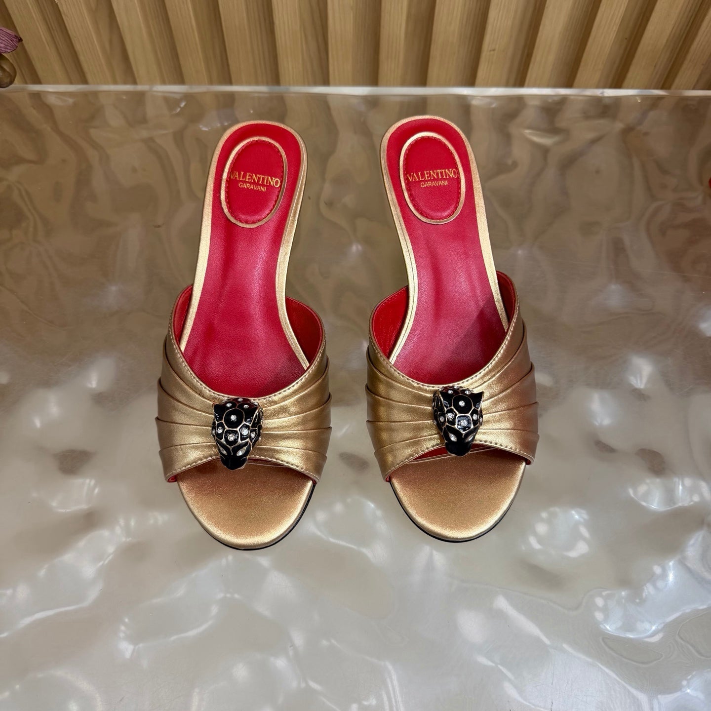 VALENTINO 26S HIGH-HEEL SANDALS 50 MM IN METALLIC GOLD GATHERED CALFSKIN