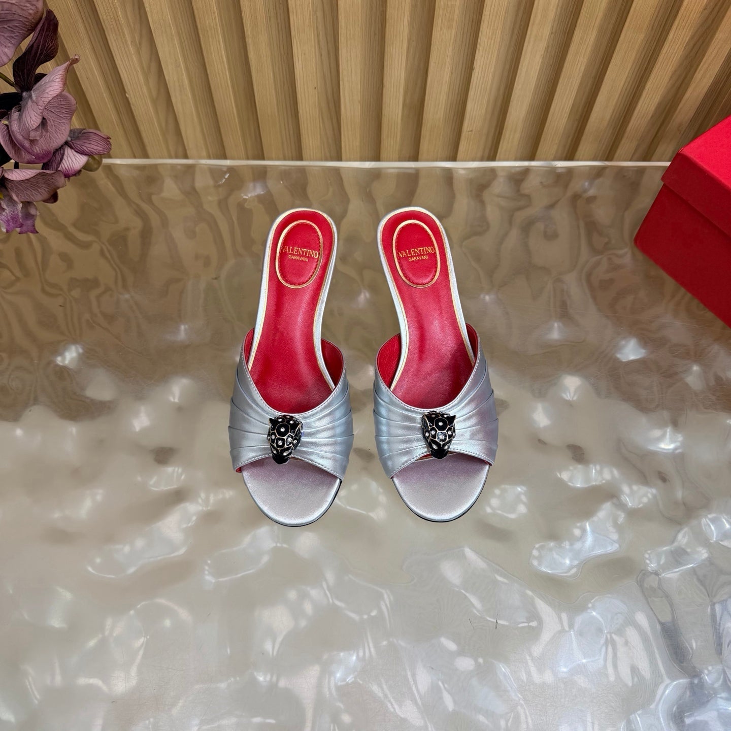VALENTINO 26S HIGH-HEEL SANDALS 50 MM IN SILVER GATHERED CALFSKIN