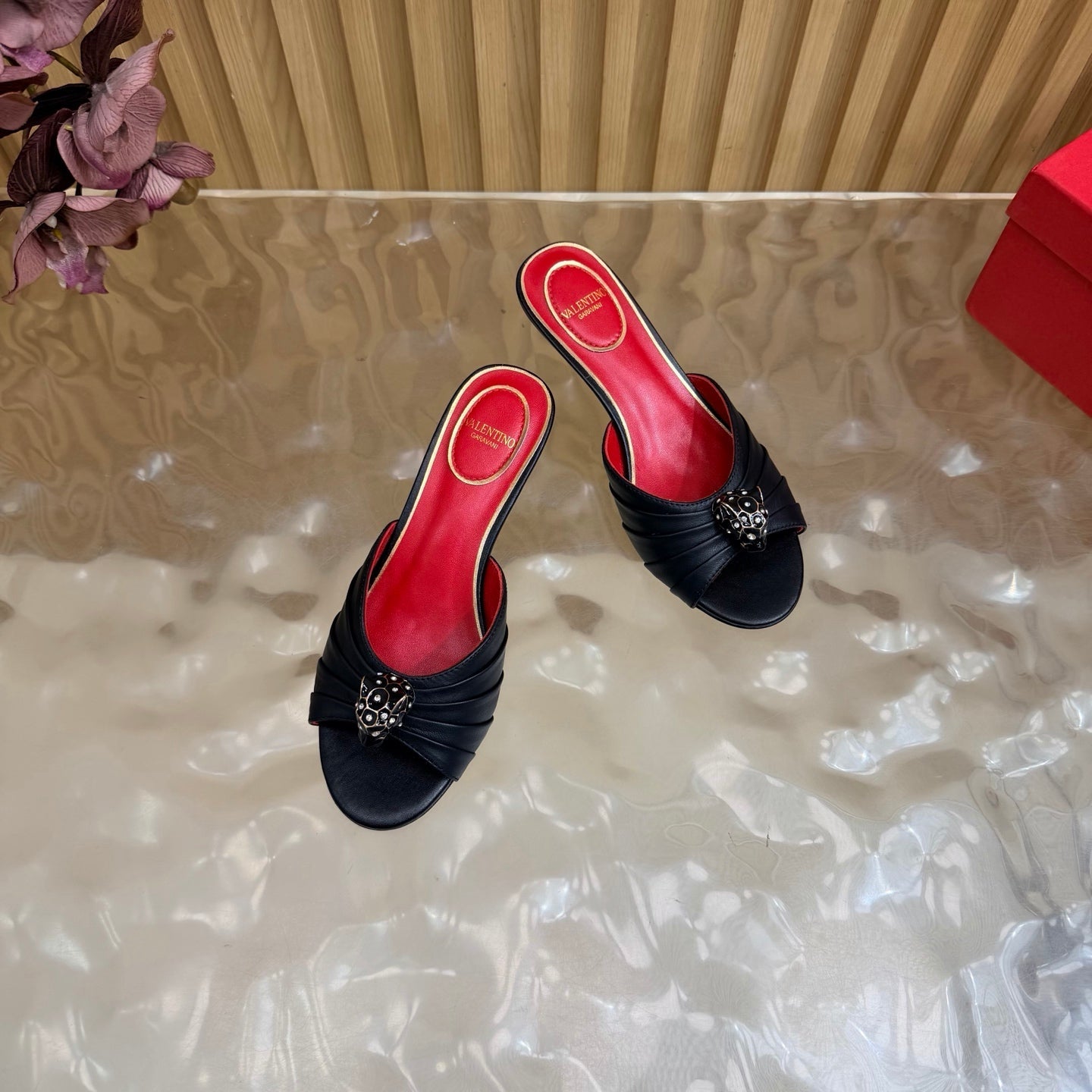 VALENTINO 26S HIGH-HEEL SANDALS 50 MM IN BLACK GATHERED CALFSKIN