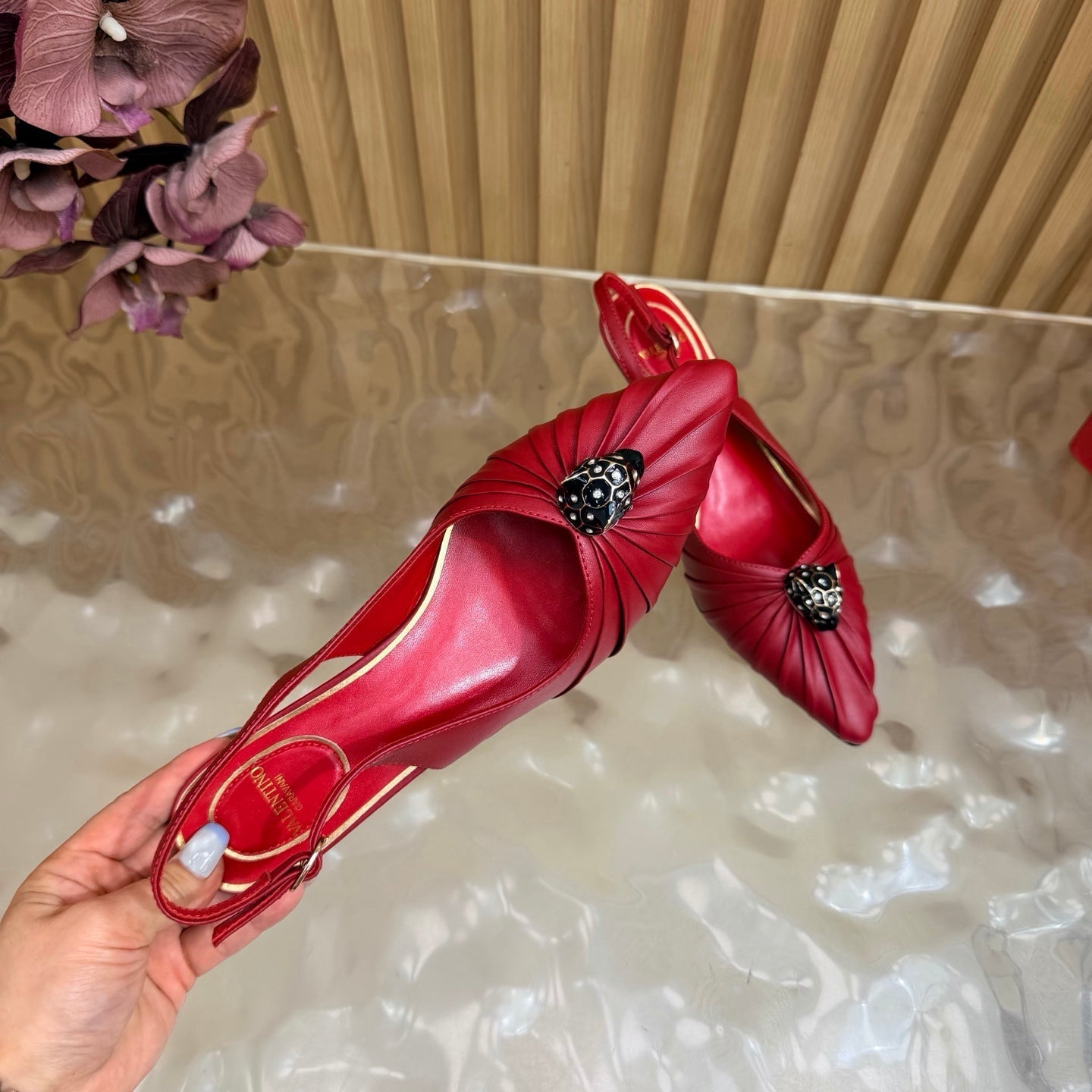 VALENTINO 26S SLINGBACK PUMPS 50 MM IN DARK RED CALFSKIN