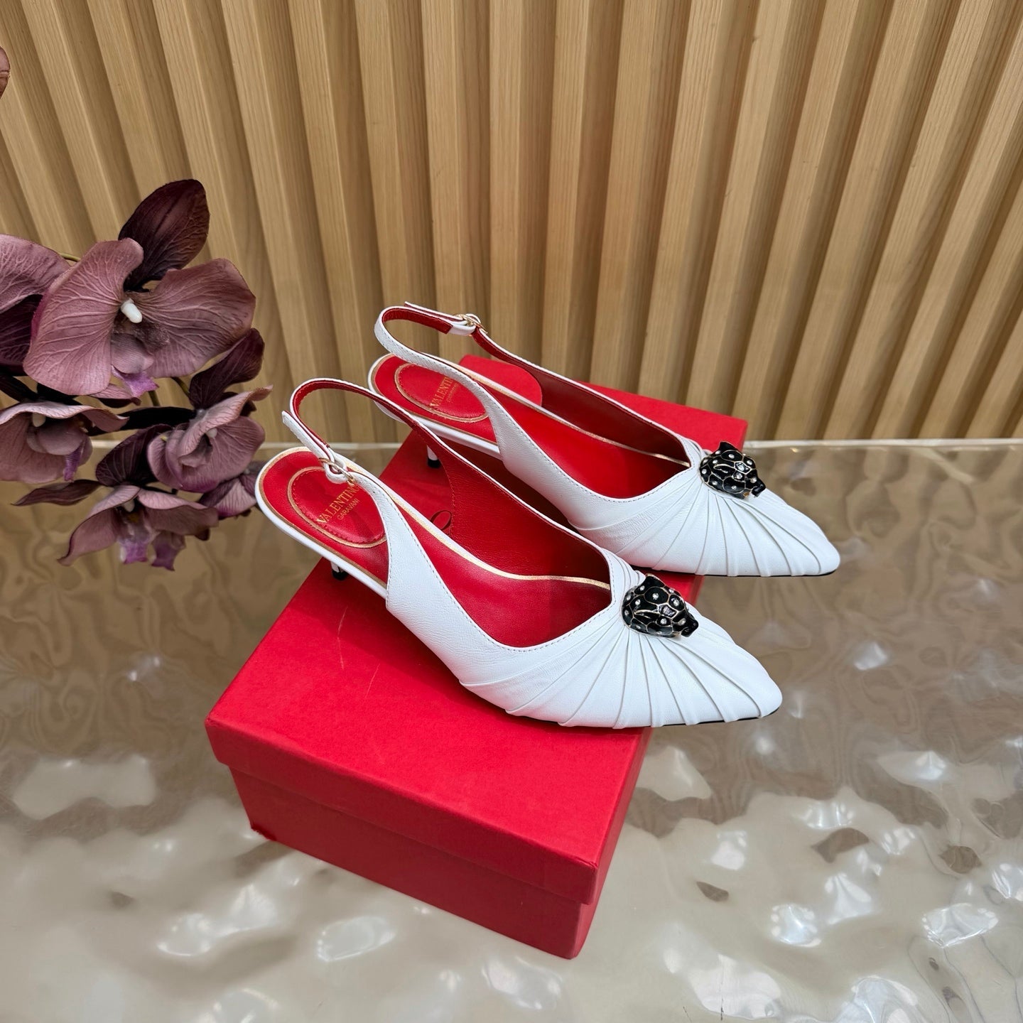 VALENTINO 26S SLINGBACK PUMPS 50 MM IN WHITE CALFSKIN
