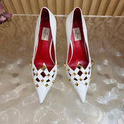 VALENTINO 26S STUDDED POINTED TOE PUMPS 90 MM IN WHITE CALFSKIN