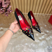 VALENTINO 26S STUDDED POINTED TOE PUMPS 90 MM IN BLACK CALFSKIN