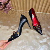 VALENTINO 26S STUDDED POINTED TOE PUMPS 90 MM IN BLACK CALFSKIN