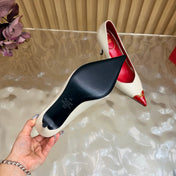 VALENTINO 26S CAP-TOE PUMPS 90 MM IN CREAM WHITE AND RED CALFSKIN