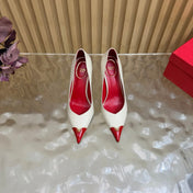 VALENTINO 26S CAP-TOE PUMPS 90 MM IN CREAM WHITE AND RED CALFSKIN
