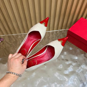 VALENTINO 26S CAP-TOE PUMPS 90 MM IN CREAM WHITE AND RED CALFSKIN