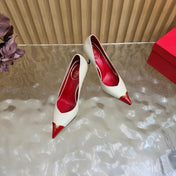 VALENTINO 26S CAP-TOE PUMPS 90 MM IN CREAM WHITE AND RED CALFSKIN