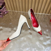 VALENTINO 26S CAP-TOE PUMPS 90 MM IN CREAM WHITE AND RED CALFSKIN