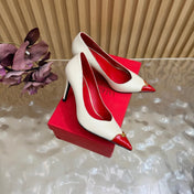 VALENTINO 26S CAP-TOE PUMPS 90 MM IN CREAM WHITE AND RED CALFSKIN