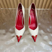 VALENTINO 26S CAP-TOE PUMPS 90 MM IN CREAM WHITE AND RED CALFSKIN