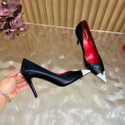 VALENTINO 26S CAP-TOE PUMPS 90 MM IN WHITE AND BLACK CALFSKIN