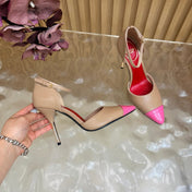 VALENTINO 26S ANKLE-STRA PUMPS 100 MM IN BEIGE AND PINK CALFSKIN