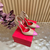 VALENTINO 26S ANKLE-STRA PUMPS 100 MM IN BEIGE AND PINK CALFSKIN