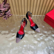 VALENTINO 26S ANKLE-STRA PUMPS 100 MM IN BLACK CALFSKIN AND GREY SUEDE 
