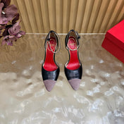 VALENTINO 26S ANKLE-STRA PUMPS 100 MM IN BLACK CALFSKIN AND GREY SUEDE 