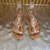 AQUAZZURA 26S FLAT SANDALS IN ROSE GOLD CALFSKIN CRYSTAL EMBELLISHED