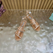 AQUAZZURA 26S FLAT SANDALS IN ROSE GOLD CALFSKIN CRYSTAL EMBELLISHED