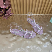 AQUAZZURA 26S FLAT SANDALS IN LIGHT PURPLE SNAKESKIN CRYSTAL EMBELLISHED