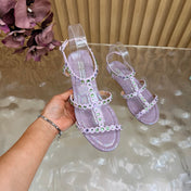 AQUAZZURA 26S FLAT SANDALS IN LIGHT PURPLE SNAKESKIN CRYSTAL EMBELLISHED