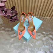 AQUAZZURA 26S POINTED-TOE HIGH HEELS 100 MM IN ORANGE SATIN