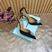 AQUAZZURA 26S POINTED-TOE HIGH HEELS 100 MM IN BLACK SATIN