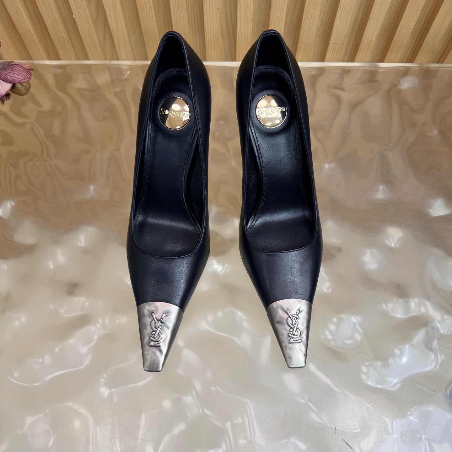 YSL 26S HIGH HEEL PUMPS 110 MM IN BLACK AND SILVER CALFSKIN