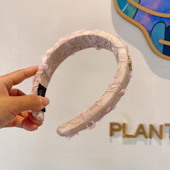 LIGHT PINK FABRIC WITH ROSE LACE TRIM HAIRBAND 414413