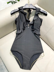 CC BIKINI SWIMSUIT SET BLACK AND RUFFLED TRIM 622180