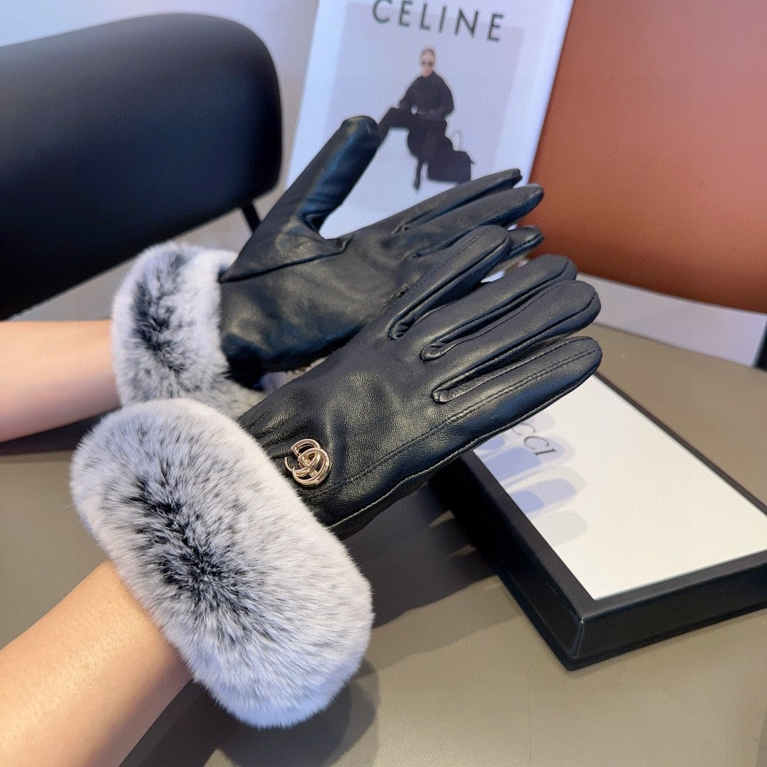 DOUBLE G GLOVES IN BLACK LAMBSKIN AND RABBIT FUR 466796