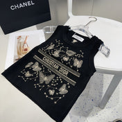 TANK TOP 610351 IN BLACK COTTON RIBBED EMBOSSED BUTTERFLY