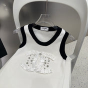 CAMISOLE 627702 IN WHITE COTTON RIBBED KNIT BLACK TRIM