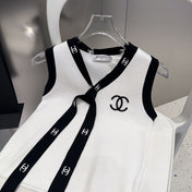 TANK TOP 624514 IN WHITE COTTON RIBBED BLACK TRIM AND BOW