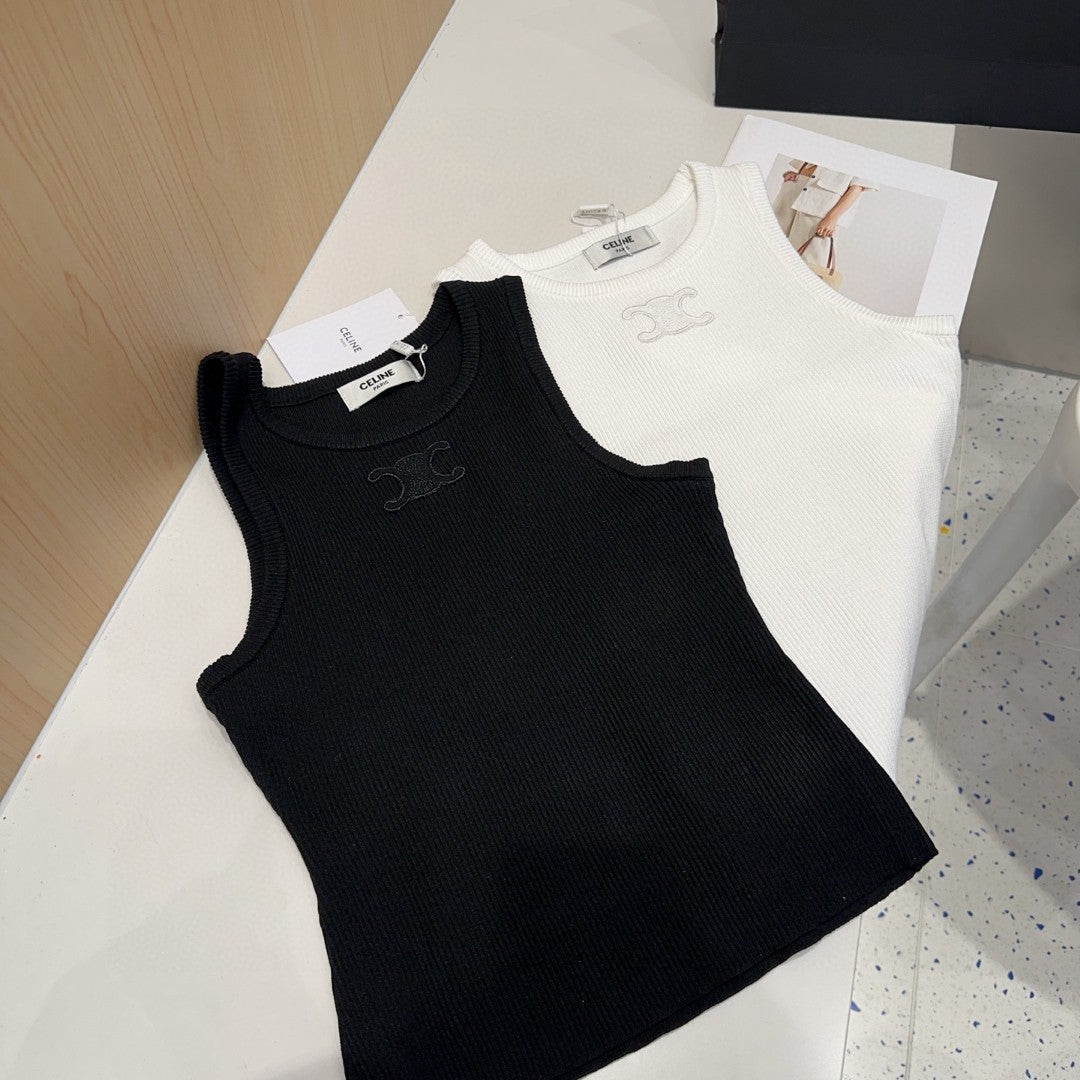 TANK TOP 633207 IN BLACK COTTON RIBBED KNIT EMBOSSED LOGO