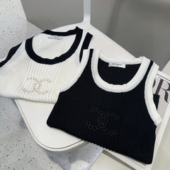 TANK TOP 643225 IN BLACK AND WHITE COTTON RIBBED KNIT