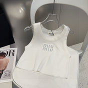 VISCOSE TANK TOP 643229 IN WHITE COTTON RIBBED KNIT WITH EMBELLISHED LOGO
