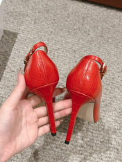 STAMPED CROCODILE LEATHER ANGELINA PUMP CHERRY RED