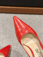 STAMPED CROCODILE LEATHER ANGELINA PUMP CHERRY RED