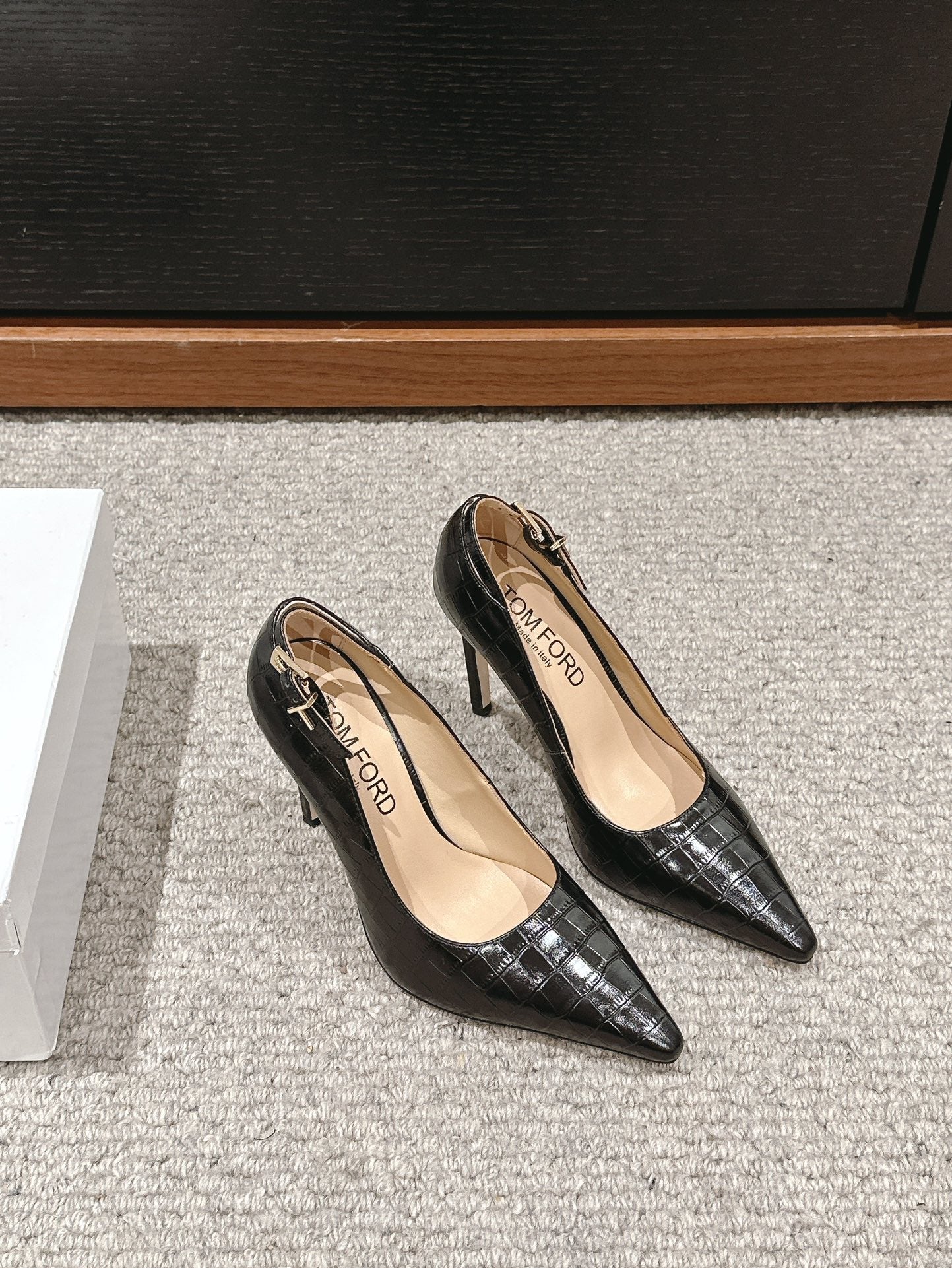 STAMPED CROCODILE LEATHER ANGELINA PUMP BLACK